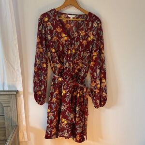 LC Lauren Conrad Burgundy Floral Faux Wrap Dress